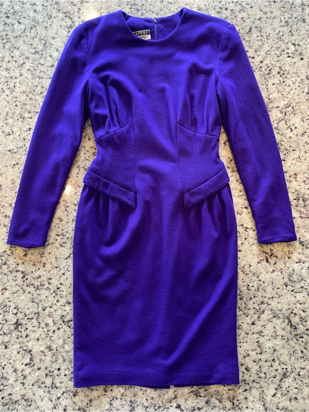 Pristine Vintage 100% wool Carmen Marc Valvo Purple Long-Sleeve Sheath Dress 6